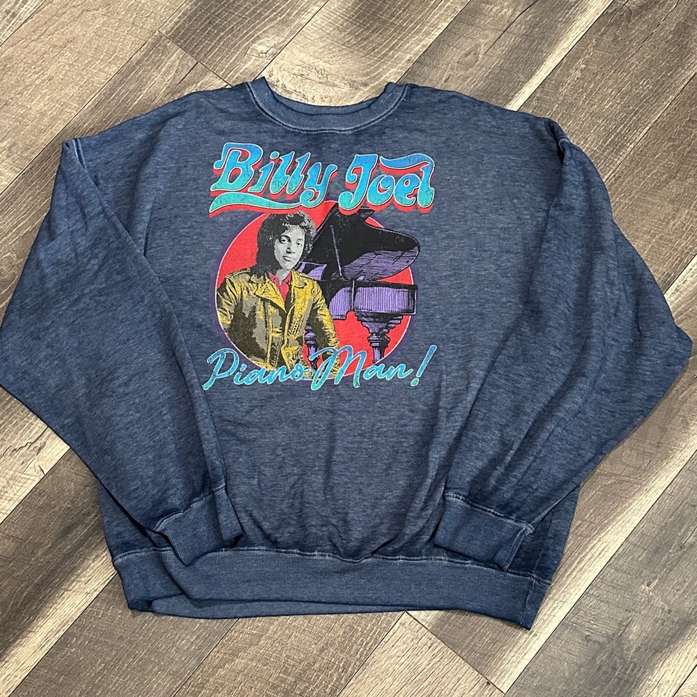 Graphic Navy Crewneck Sweatshirt - Billy Joel Piano Man Design